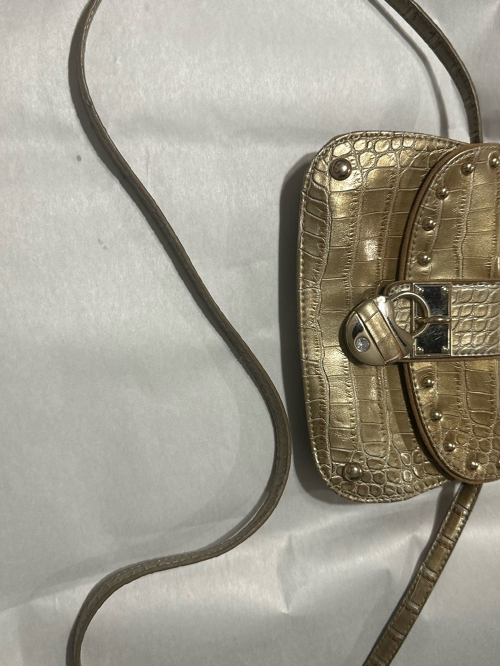 Kathy Van Zeeland Metallic Gold Croc-Embossed Crossbody Bag